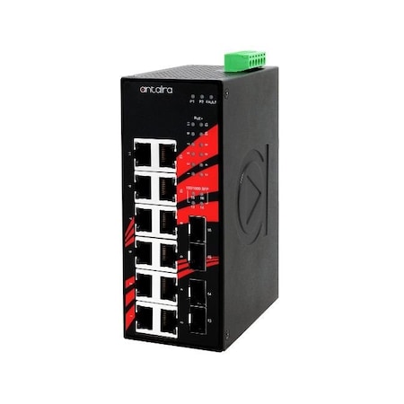 Antaira 16-Port Industrial Gigabit PoE+ Unmanaged Ethernet Switch LNP-1604G-SFP